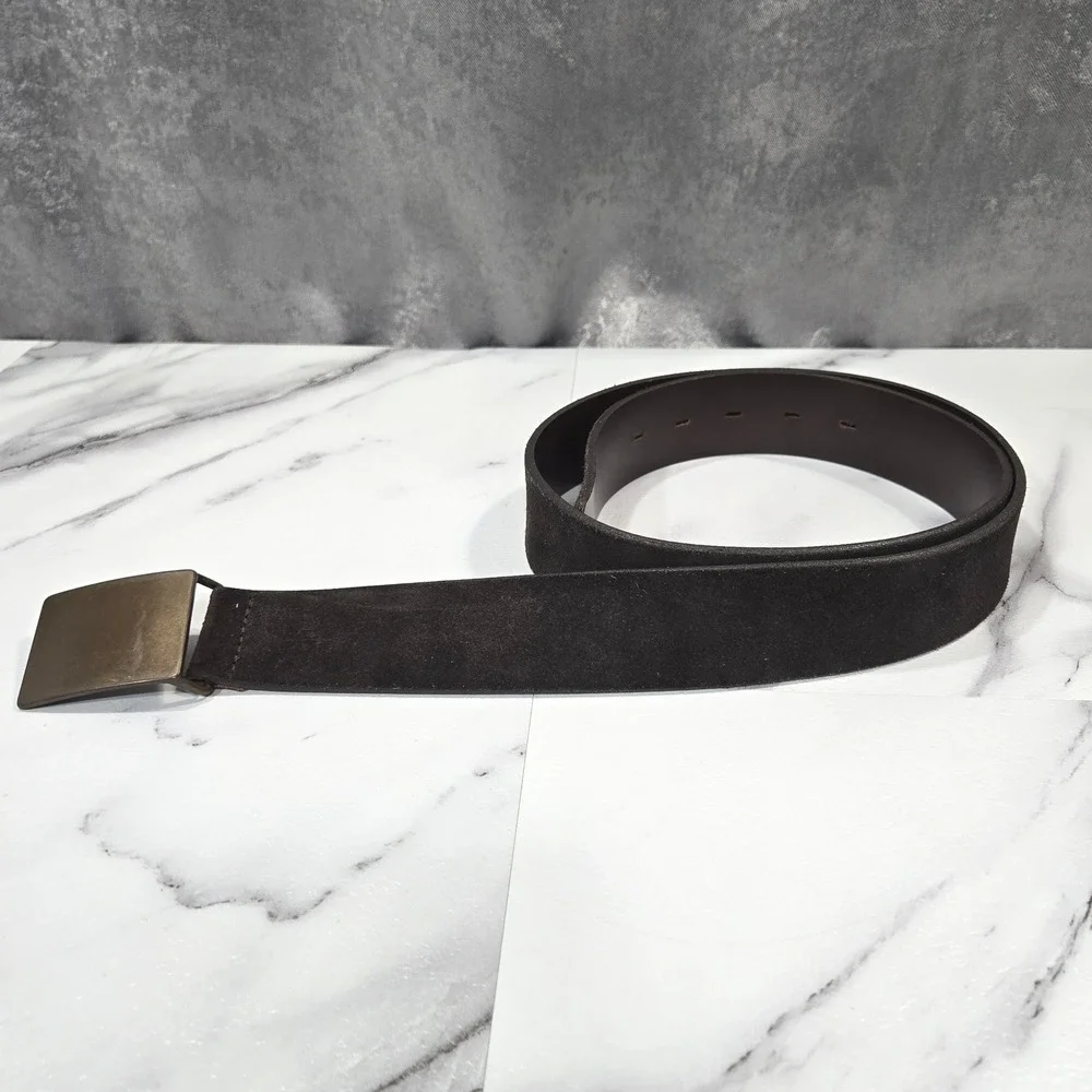 Banana Republic Belt Mens 40 Brown Italian Suede Leather Plaque Buckle Casual
